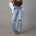 Women's Clothing Casual Washed Women's Straight Pants Raw Edge High Waist Jeans_mkmklike.com