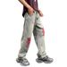 Men's Distressed Patchwork Baggy Jeans - Relaxed Fit Wide Leg Denim Pants With Contrast Applique_mkmklike.com