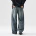 Men's Clothing High Street Retro Split Washed Blue Jeans Men's Structure Design Loose Versatile Wide Leg Scimitar Pants Autumn And Winter Style_mkmklike.com