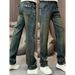 New Spring/Autumn American High Street Retro Distressed Washed Jeans For Men Loose Straight Leg Casual Versatile Floor Length Pants_mkmklike.com