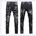 Men's Slim Fit Stretch Jeans With Splatter Paint & Ripped Details - Trendy Black & Grey Streetwear Denim Pants_mkmklike.com