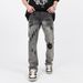 Vintage Washed Black Patch Ripped Jeans For Men | Distressed Straight-Leg Trousers | S-XXXL_mkmklike.com