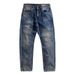 Men's Vintage Distressed Cotton Jeans Loose Straight Leg Casual Workwear Autumn Trousers Washed Patched Denim_mkmklike.com