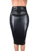 European Beauty Matching OL Matte Imitation Leather High Waist Hip Cover Midi Skirt Cover Hip Skirts_mkmklike.com
