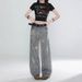 Women's Clothing High Waist Ripped Jeans Wide Leg Design Embroidered Bear Detail Spring Autumn Fashion Casual Denim_mkmklike.com