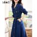 Collar Temperament, Waist Cinching Slimming Denim Skirt, Pocket Erted Dress, Women's Spring And Autumn New Commuting_mkmklike.com