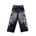 Unisex High Street Print Jeans - Oversized Straight Leg Pants With Distressed Details (Black, Blue, Shorts)_mkmklike.com