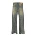 11Kn American Style Micro Flared Jeans For Men, Washed Worn Out, Loose And Wide Leg Pants, Trendy Streetwear Pants_mkmklike.com