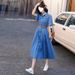 Denim 2025 Women's Summer New Korean Version Waist Cinching Slimming Temperament A-Line Shirt Dress_mkmklike.com