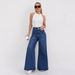 Women's High Waist Flared Jeans - Wide Leg Bootcut Denim Pants With Vintage Wash, Deep Blue_mkmklike.com