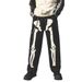 Street Skeleton Graffiti Jeans Men's Bone Printed Night Light Hip Hop Straight Tube Loose Wide Leg Pants_mkmklike.com