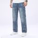 Men's Straight Leg Jeans Irregular Print Non-Stretch Blue Denim Stylish Versatile All-Season Casual Pants_mkmklike.com