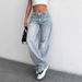 Women's High Waist Wide Leg Jeans Smoky Gray Washed Retro Style Loose Fit Mopping Pants For Autumn Winter Fashion_mkmklike.com