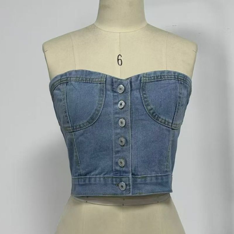 K Sexy And Fashionable Slim Fit Waist Cinched Short Denim Vest For Women_mkmklike.com