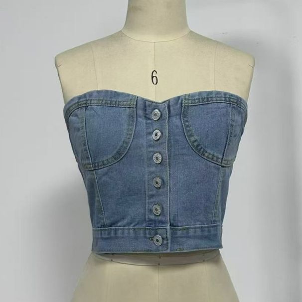 K Sexy And Fashionable Slim Fit Waist Cinched Short Denim Vest For Women_mkmklike.com