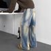 Men's Washed Denim Jeans High Street Vibe Retro Distressed Dirtyfit Slightly Flared Wide Leg Pants Mid Waist Black Gray_mkmklike.com