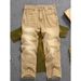 Men's Streetwear Straight-Leg Cargo Pants - Relaxed Fit Washed Cotton Blend Khaki Pants For Casual & Urban Style_mkmklike.com