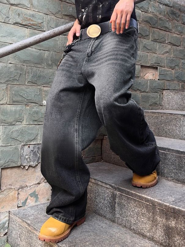 Men's Clothing Best Selling American Retro Wide Leg Jeans, Men's Curved Blade Jeans, Gradient Denim Men's Trousers_mkmklike.com