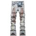 Blue Retro High Street Stretch Jeans for Youth Cross Border Trade Style Flared Studded Embroidered Trendy 8296_mkmklike.com