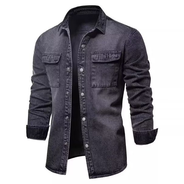Northfold Men's Thin Denim Long Sleeve 2024 Spring Autumn Korean Style Trendy Casual Solid Color Workwear Shirt Jacket For Men_mkmklike.com