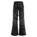 Punk Heavy Washed Vintage Denim Flared Vibe Style Niche Deconstructed Patchwork Frayed Design Long Pants For Men_mkmklike.com