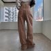 High Waist Straight Leg Jeans For Women – Vintage Washed Brown Denim Pants (Relaxed Fit, 90% Cotton, No Stretch, S-XL, Coffee Gradient)_mkmklike.com
