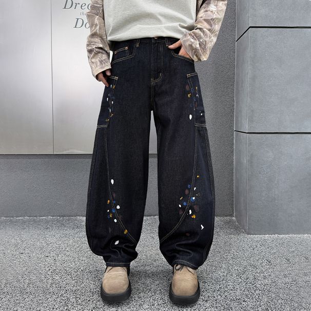 Men's Winter Relaxed Fit Straight Leg Jeans - Dark Blue Classic Denim Pants For Casual & Daily Wear (M-3XL)_mkmklike.com
