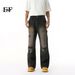 EF JEANS | 2025 Spring New American High Street Graffiti Splicing Design Ripped Personality Straight Jeans_mkmklike.com
