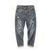 Large Size Men's Clothing Spring And Summer Holes, Gray Jeans, Men's Trendy Brand, Slim-fitting Thin Denim Trousers, Men's Foreign Trade Men's_mkmklike.com