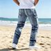 Men's Straight Leg Jeans Multi Pocket Design American Casual Versatile Trousers for All Seasons_mkmklike.com