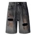 Men's Distressed Vintage Denim Shorts – American Retro Washed-Out 5-Inch Inseam Straight Cut With Rust & Ripped Details (Sizes M-4XL)_mkmklike.com