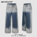 Vintage Washed Gradient Jeans For Men - Relaxed Straight Leg Denim Pants With High Waist & Button Fly, Casual Style_mkmklike.com