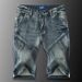Men's Vintage Patchwork Denim Shorts - Summer Lightweight 5-Pocket Casual Cargo Design With Cat Whisker Wash, Mid-Thigh Length_mkmklike.com