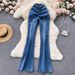 Korean Style Raw Edge High-Waist Split Jeans For Women, Drawstring Flared Trousers, Versatile Hot Girl Denim Pants For Spring & Autumn_mkmklike.com