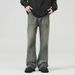 LKTM Men's Vintage Heavy Washed Striped Denim Jeans - Retro Flare Fit, Comfortable & Stylish For Casual Wear_mkmklike.com