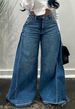 Women's Clothing Flared Jeans - High Waist Wide Leg Vintage Denim Pants With Solid Color (S-XL)_mkmklike.com