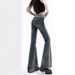 Women’s High-Waisted Flared Jeans – Vintage Washed Denim With Contrast Stitching & Patchwork Design (S-2XL, Retro Blue, Relaxed Fit)_mkmklike.com