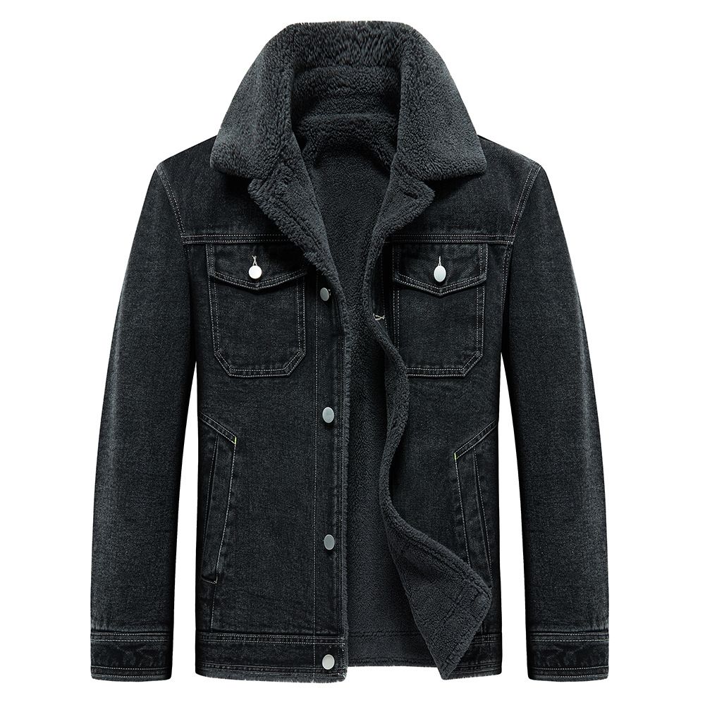 Men's Fleece-Lined Denim Jacket Winter Warm Thick Cotton Coat For Youth Casual Outwear_mkmklike.com