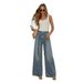 Women's High-Waisted Wide-Leg Jeans With Rhinestone Embellishments - Vintage Washed Denim Pants For Casual & Streetwear Style_mkmklike.com
