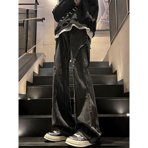 Nordmann Street Style Jeans For Men With Frayed Edges Patchwork Design, Slim Fit, Washed And Distressed Straight Pants_mkmklike.com
