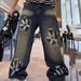 Men's Plus Size Straight Leg Jeans Trendy Brand American Retro Distressed Washed Loose Wide Leg Hip Hop Trousers_mkmklike.com