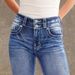 Women's Clothing Slimming Stretch Jeans Embroidered Back Pocket Double Buttons Denim Jeans For Spring Summer_mkmklike.com