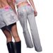 Star Print Rhinestone Embellished Women's Baggy Straight Leg Jeans Relaxed Everyday Wear Versatile Comfortable Feshion Trend_mkmklike.com