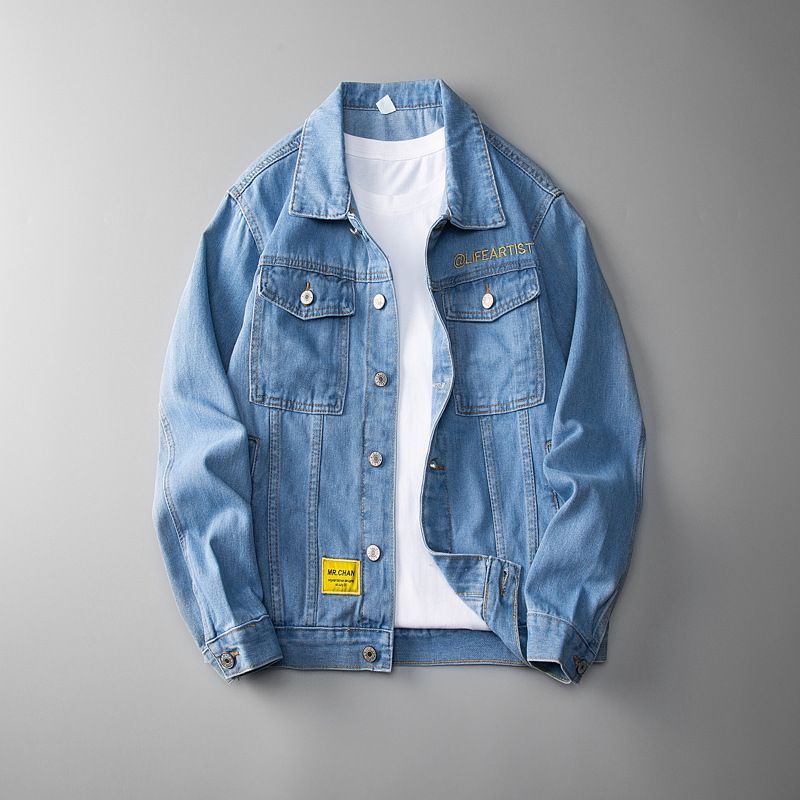 BOY Korean Syle Denim Jacke Spring Auumn Embroidered Label Long Sleeve Fashion Versaile Personaliy Top Men's_mkmklike.com