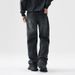 Men’s Oversized Straight-Leg Jeans – Classic Black Washed Denim Pants (65.5% Cotton, S-4XL), Relaxed Fit For Urban Streetwear & Casual Styling_mkmklike.com