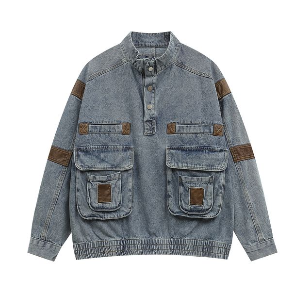 Jiayi Ku Men's Autumn/Winter New American Laundry Workwear Cowboy Half Open Collar Jacket_mkmklike.com