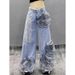 Women's Clothing Floral Embroidered High-Waisted Jeans For Women - Trendy Streetwear Wide-Leg Denim Pants With 3D Flower Details_mkmklike.com