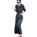 European Sleeved Denim Dress For Women In Spring And Autumn , New Waist Cinching Slim Fit Temperament Long Skirt_mkmklike.com