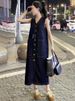 ELLE Sleeveless Denim New Style, Light Feel, Super Beautiful, Elegant Long Dress For Women, Spring Summer_mkmklike.com
