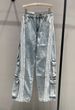 Women's clothing trendy contrast color retro multi-pocket workwear denim trousers for women 2024 straight wide-leg washed and distressed trousers_mkmklike.com